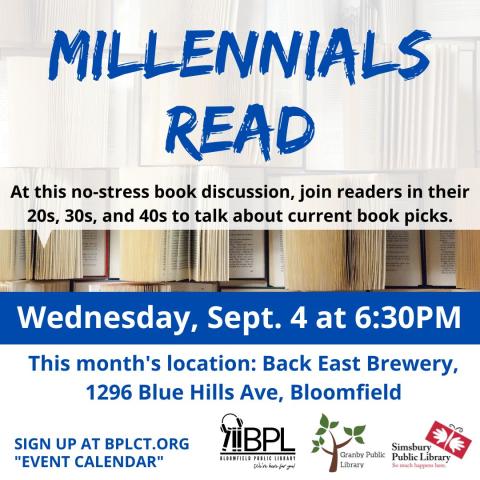 millennials read meets at back east brewery on Sept 4