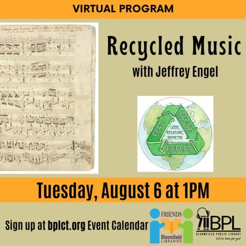 virtual program recycled music with jeffrey engel on august 6 at 1PM