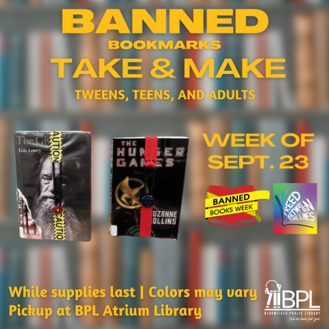 books with ribbon bookmark logo for banned books week