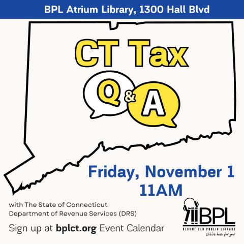 outline of state of connecticut with CT Tax Q & A in middle