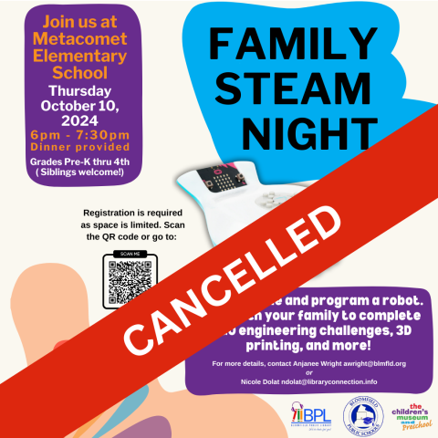 FAMILY STEAM NIGHT CANCELLED OCTOBER 10