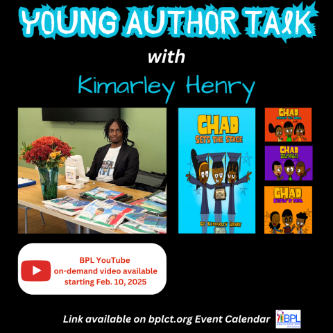 young author talk with kimarley henry image of author and book covers from his chad comic series