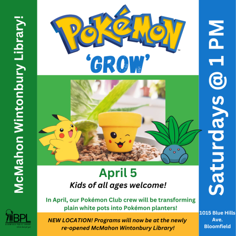 pokemon grow image of pikachu decorated pot with pikachu and oddish nearby april 5 pokemon club program