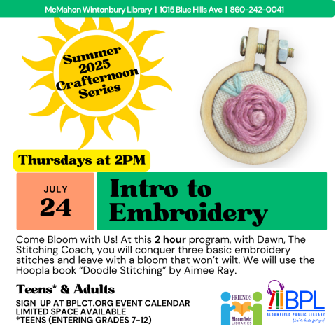 mini loop with embroidered pink flower and large sun advertising summer crafternoon series