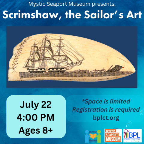 mystic seaport museum presents scrimshaw the sailor's art july 22 image of whale tooth carved with image of ship
