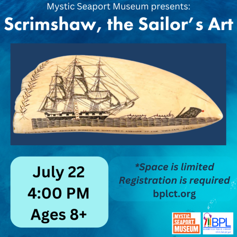 mystic seaport museum presents scrimshaw the sailor's art july 22 image of whale tooth carved with image of ship
