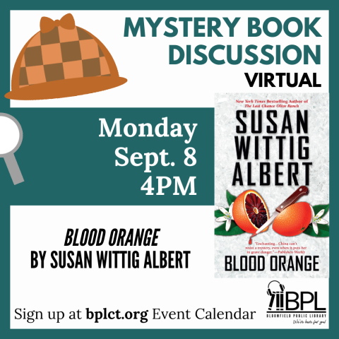 book cover of blood orange with sherlock hat and magnifying glass