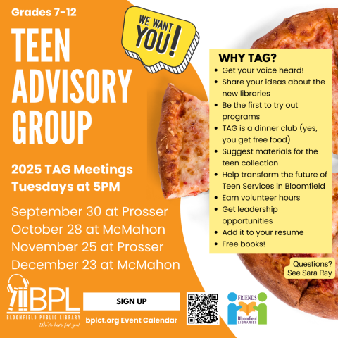 pizza, free books, and leadership opportunities for teens via teen advisory group