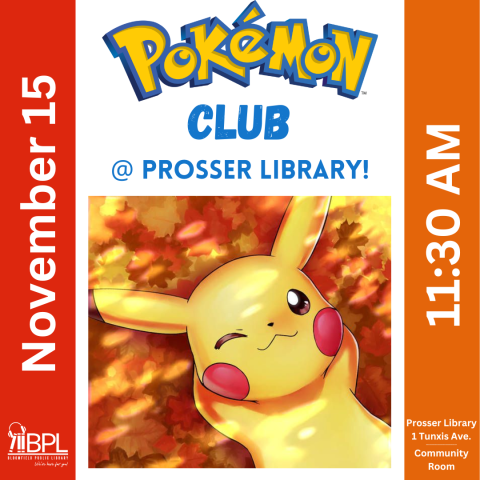 pokemon club at prosser library image of pikachu in fall leaves