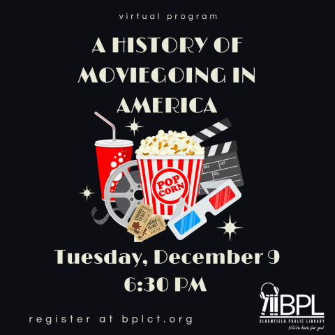 image of popcorn, 3D glasses, director's clapperboard, film reel, beverage, tickets