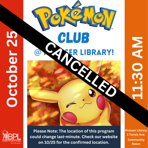 October 25 Pokemon Club is cancelled image of pikachu with fall leaves