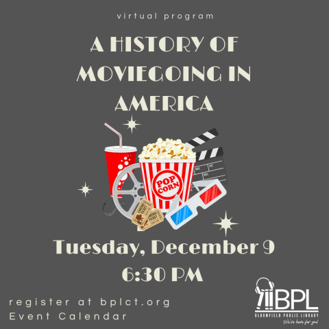 image of popcorn, 3D glasses, director's clapperboard, film reel, beverage, tickets