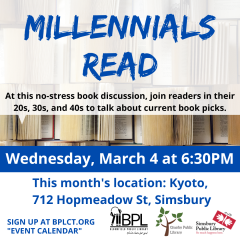 books background with this month's Millennials location Kyoto, 712 Hopmeadow St, Simsbury
