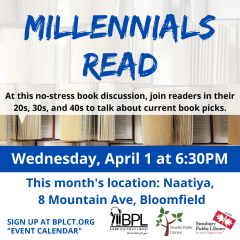 books background with this months millennials read location Naatiya Indian Restaurant, 8 Mountain Ave, Bloomfield