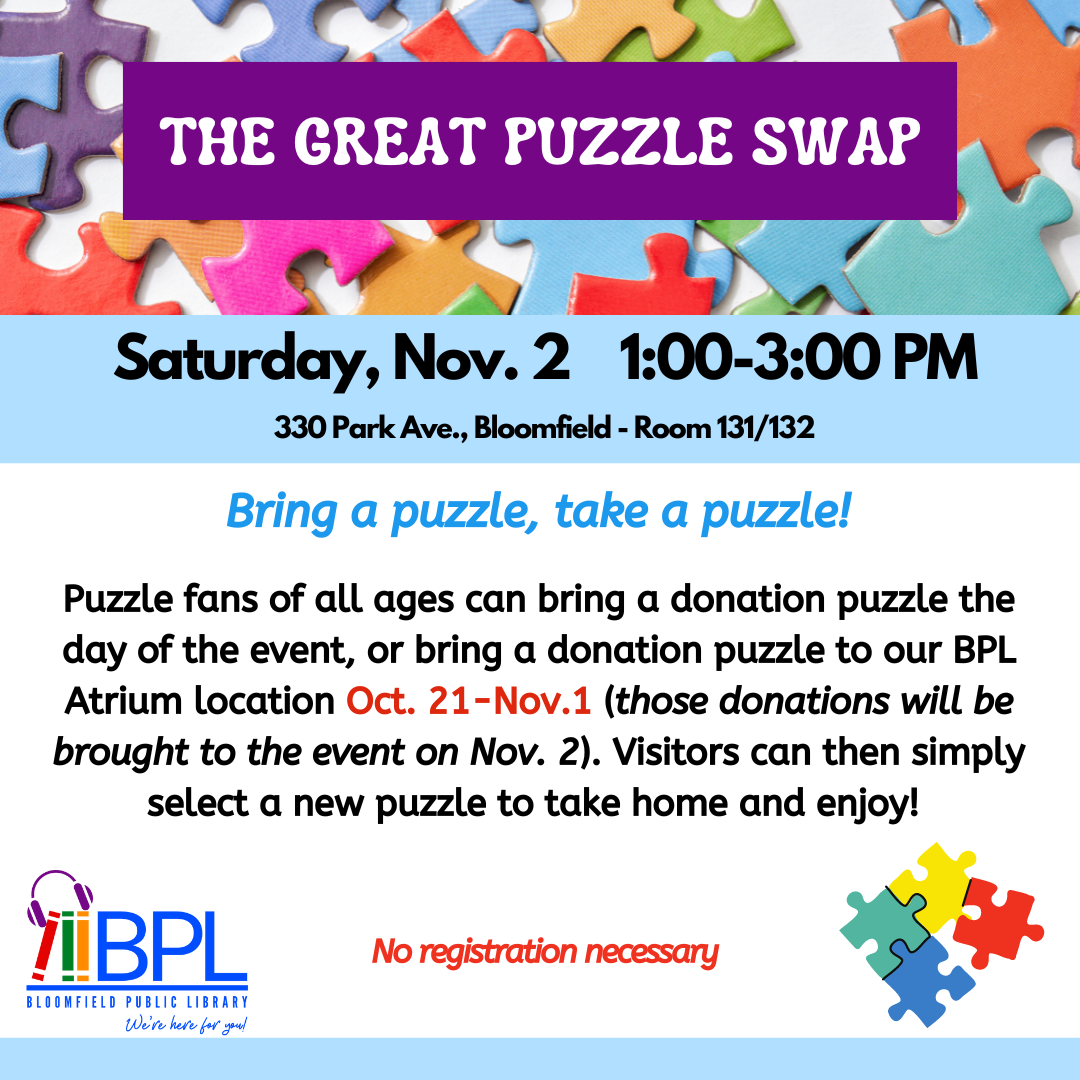 the great puzzle swap saturday november 2 from 1 p m to 3 p m at 330 park avenue in room 131