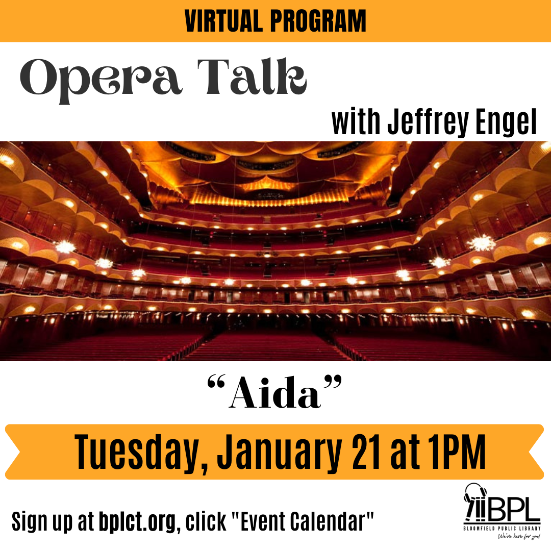 met opera house and words advertising aida opera talk on january 21