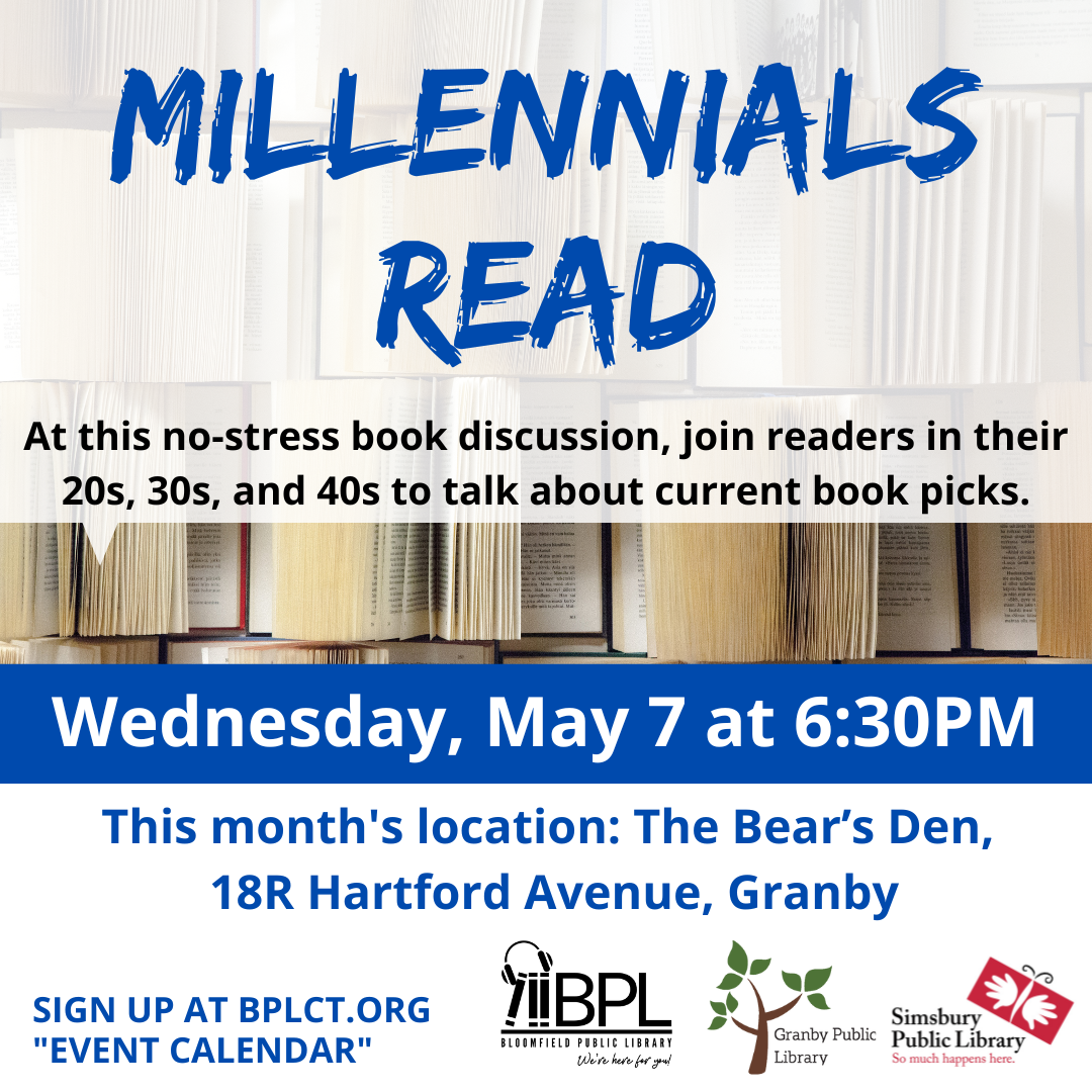 background books with millennials read location at the bear's den in granby for may 7