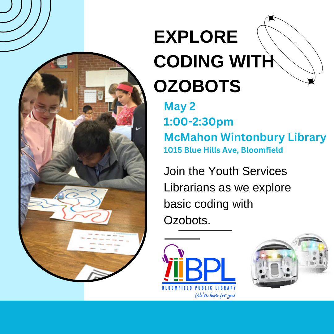 Flyer with a picture of children using Ozobots to code.