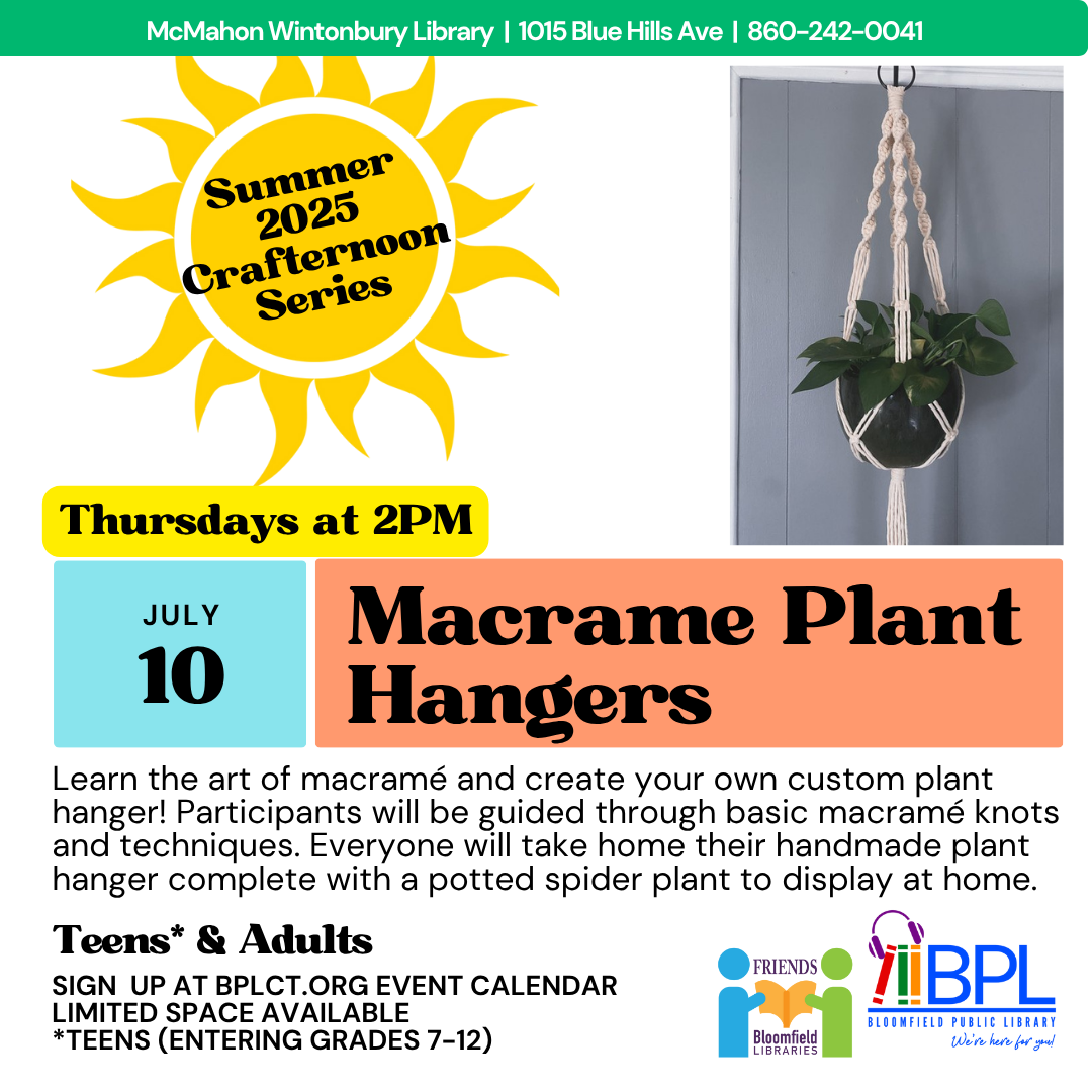 white rope hanger with plant inside and large sun advertising summer crafternoon series