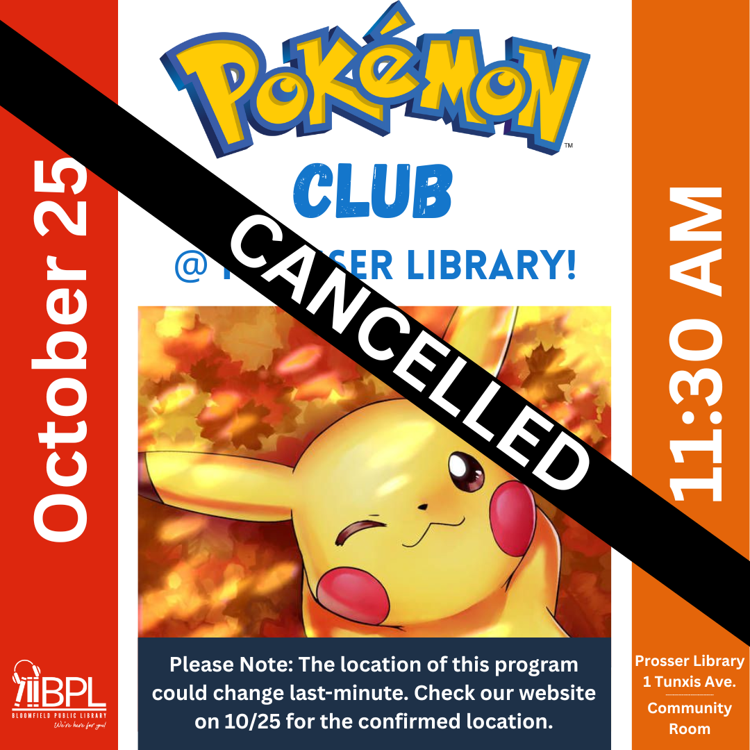 October 25 Pokemon Club is cancelled image of pikachu with fall leaves